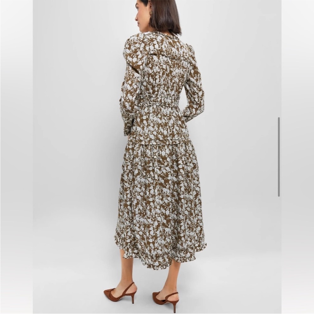 Hyacinth House Olive and White Floral Tiered Midi Dress Size XS - Picture 2 of 11